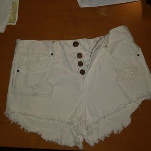 Bullhead White Distressed Denim Shorts